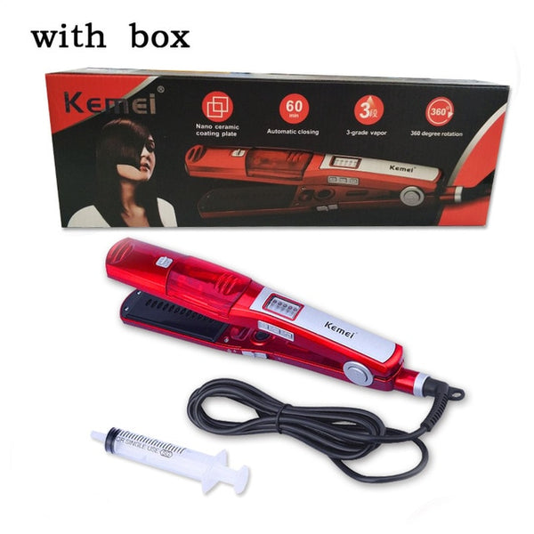 Steam hair straightener Electric flat iron steampod ceramic straightner Hair styling tools kemei straightening plate wafers 4