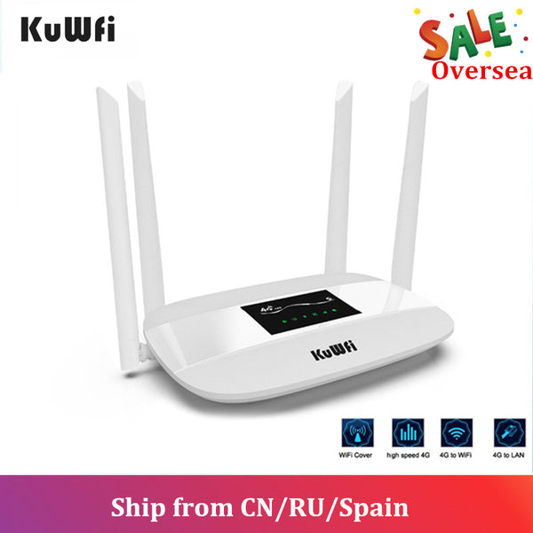 KuWFi Unlocked 4G LTE Wireless Router 300Mbps Indoor Wireless CPE Router 4Pcs Antennas With LAN Port&SIM Card Slot Up to 32users