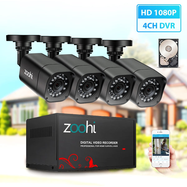 Zoohi AHD Outdoor CCTV Camera System 1080P security Camera DVR Kit CCTV waterproof home Video Surveillance System HDD P2P HDMI