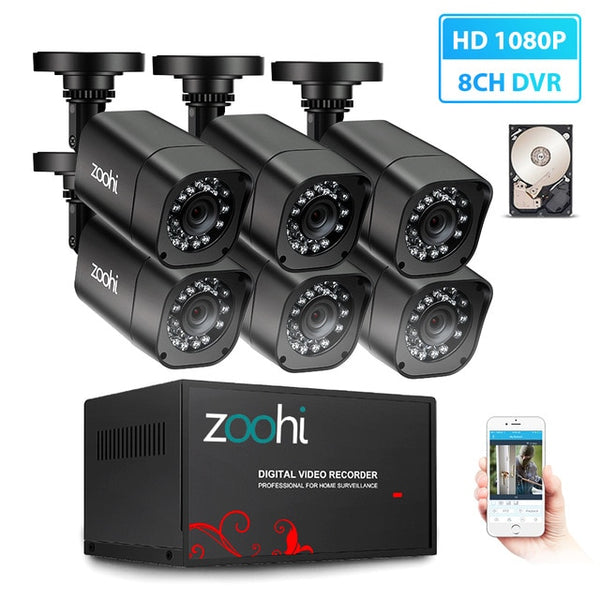 Zoohi AHD Outdoor CCTV Camera System 1080P security Camera DVR Kit CCTV waterproof home Video Surveillance System HDD P2P HDMI