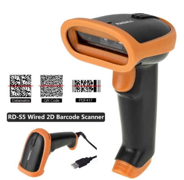 RADALL Wireless Barcode Scanner Wired bar code Scanner Automatic Scan Handheld 1D/2D QR Code Reader for Inventory POS Terminal