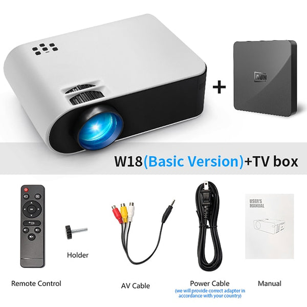 AUN MINI Projector W18C, 2800 Lumens, 854*480P, Wireless Sync Display For Phone, Portable Home Cinema for Full HD 1080P Beamer