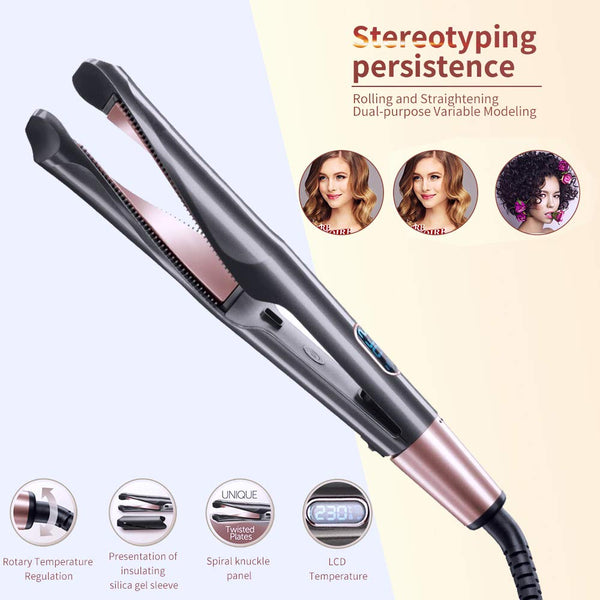 Professional 2 in 1 Twist Hair Curling & Straightening Iron Hair Straightener Hair Curler Wet & Dry Flat Iron Hair Styler Tools