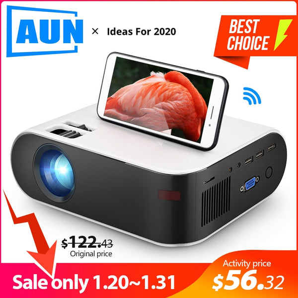 AUN MINI Projector W18C, 2800 Lumens, 854*480P, Wireless Sync Display For Phone, Portable Home Cinema for Full HD 1080P Beamer
