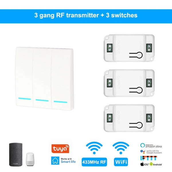Smart Wifi Light Switch 433MHz RF Wall Switch Tuya/Smart Life App Wireless Smart DIY Breaker Module Works with Alexa Google Home