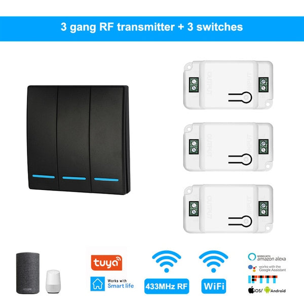 Smart Wifi Light Switch 433MHz RF Wall Switch Tuya/Smart Life App Wireless Smart DIY Breaker Module Works with Alexa Google Home