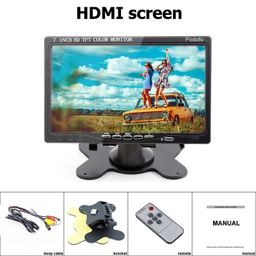 Podofo Mini Computer Monitor 7" LCD Screen Car Rear View Monitor With HDMI/ VGA/Video/Audio Auto Parking Backup Reverse Monitor