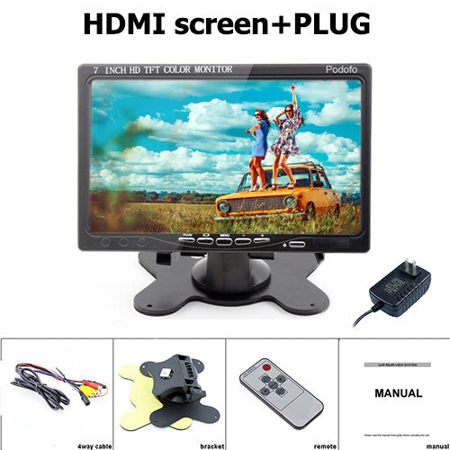 Podofo Mini Computer Monitor 7" LCD Screen Car Rear View Monitor With HDMI/ VGA/Video/Audio Auto Parking Backup Reverse Monitor