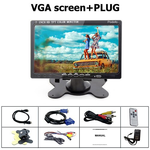 Podofo Mini Computer Monitor 7" LCD Screen Car Rear View Monitor With HDMI/ VGA/Video/Audio Auto Parking Backup Reverse Monitor
