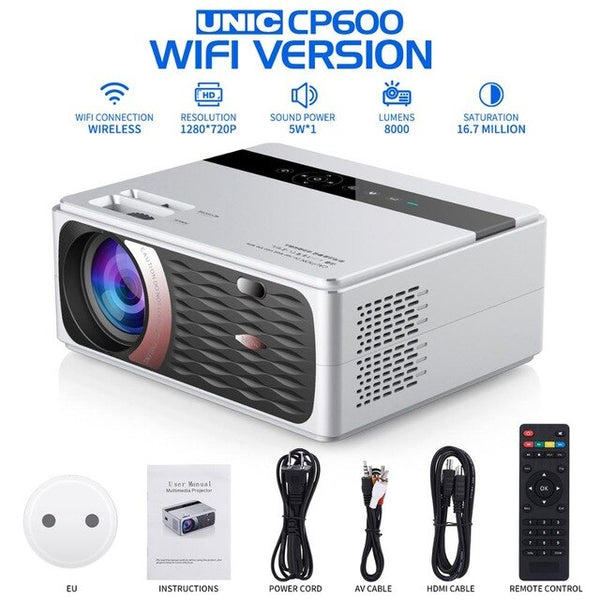 CP600 1280x720P LED 8000 Lumens Projector Surpport 4K Video HDMI WIFI Bluetooth LCD Home Theater Movie TV For Android Proyector