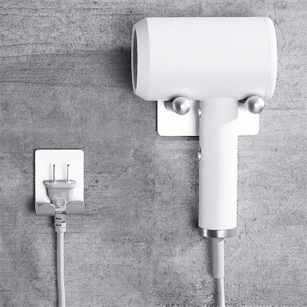 New Style Wall Mounted Bathroom Hair Dryer Holder with Socket Holder Space Aluminum Wall Hanging Rack for Bathroom Appliance