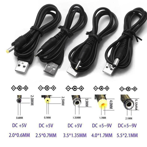 USB Port to 2.0*0.6mm 2.5*0.7mm 3.5*1.35mm 4.0*1.7mm 5.5*2.1mm 5V DC Barrel Jack Power Cable Connector